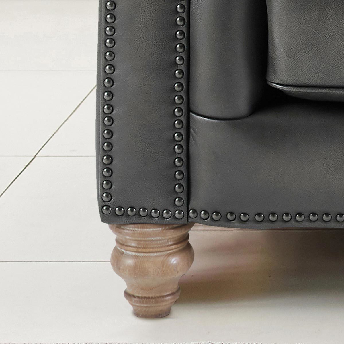 Allington 3 Seater Grey Leather Chesterfield Sofa