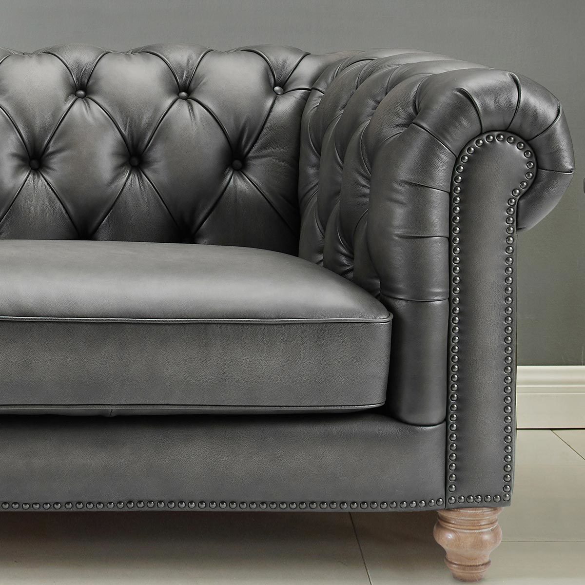 Allington 3 Seater Grey Leather Chesterfield Sofa