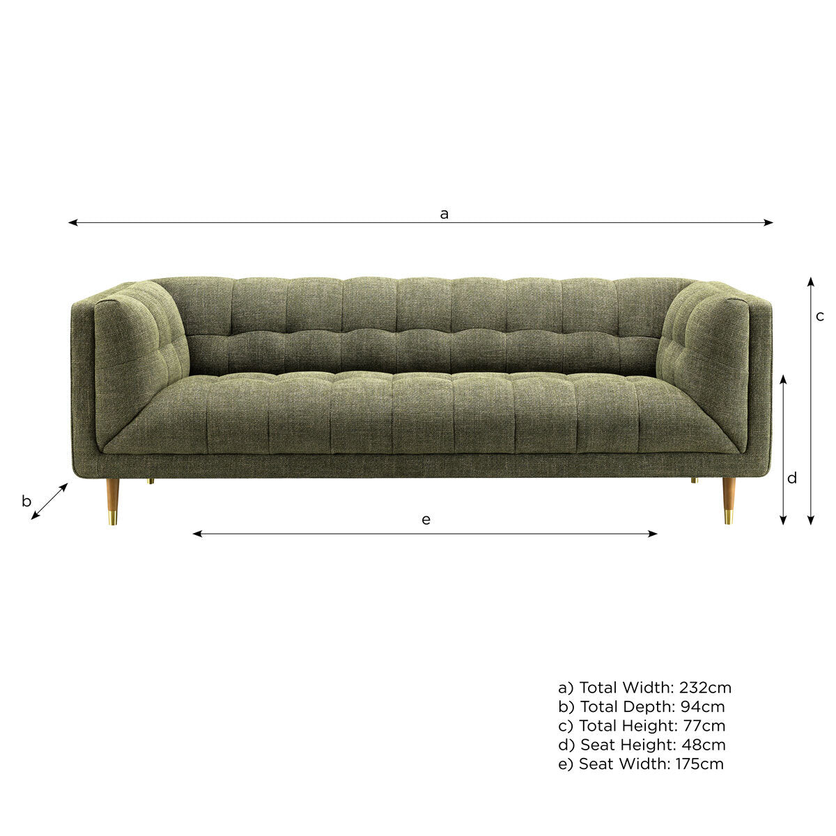Isla Green Fabric 3-Seater Sofa